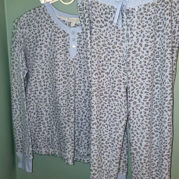 P.J. Salvage Live Life Cozy Thermal Ski Jammie Pajamas Set Ice Blue Size Small - Picture 1 of 4